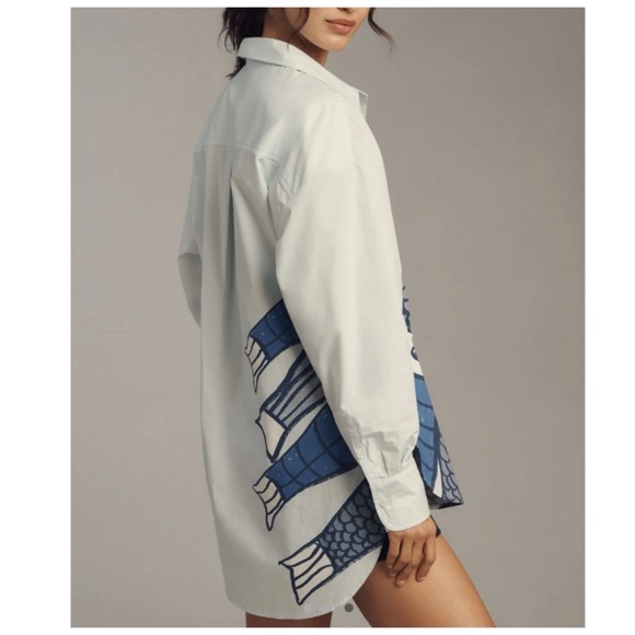 NWT Anthropo Maeve The Bennet Buttondown Shirt Fish Print Novelty Edition, S - Picture 10 of 14